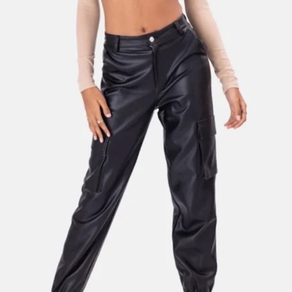 Adika Black Faux Leather Cargo Pant Size XS